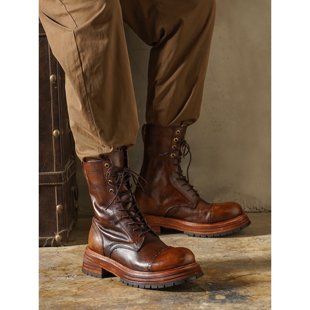 Men'S Shoes Brogues - Мужские мотоциклетные ботинки из натуральной кожи,